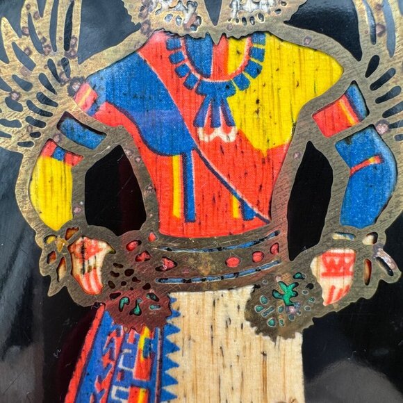 Couroc Hummingbird Kachina Bowl Inlaid Wood and Brass Monterey CA Vintage MCM - Picture 5 of 6